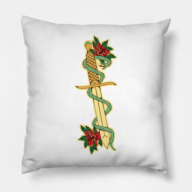 dagger snake and rose Pillow by dayouths