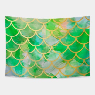 Mermaid Tail Scales Sea Green Gold Tapestry