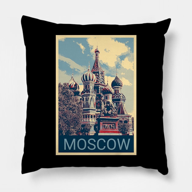 Moscow in Shepard Fairey style 2 Pillow by Montanescu