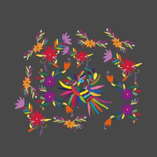Mexican handmade embroidery multicolor otomí tenango bird and flowers T-Shirt