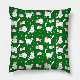 Fat Cats in Santa Hats Christmas Pattern Pillow