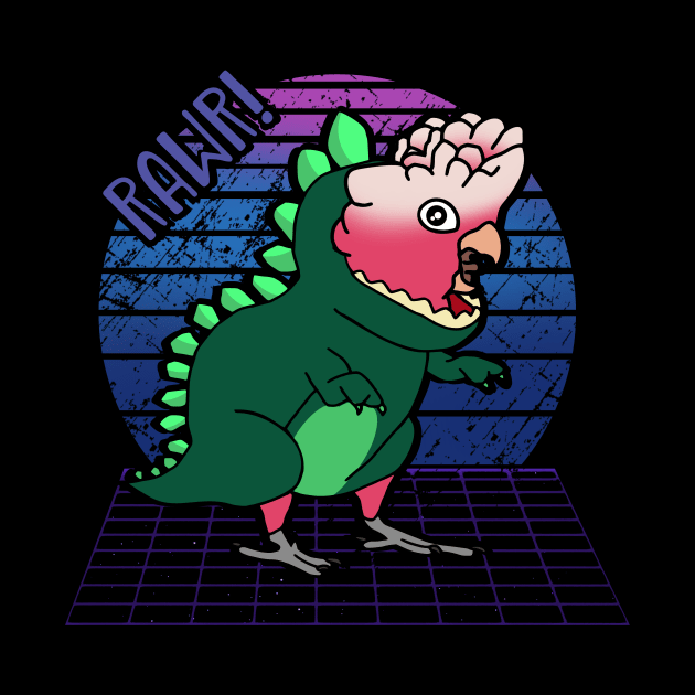 Aesthetic Vaporwave Rose breasted Galah Cockatoo Dinosaur Doodle by FandomizedRose