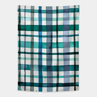 Watercolor Gingham Aqua 2 Tapestry