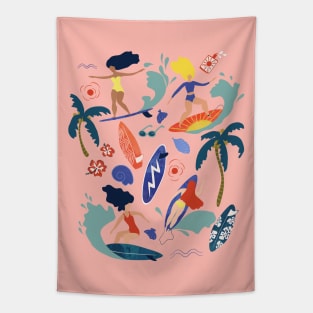 Surfing Girl pink Tapestry