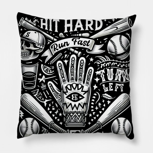 Hit Hard Run Fast Turn Left Cinco de Mayo Funny Baseball Men Pillow by NIKA13