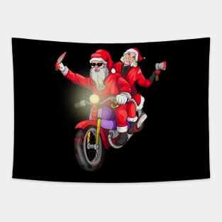 Biker Couples Santa Christmas Tapestry