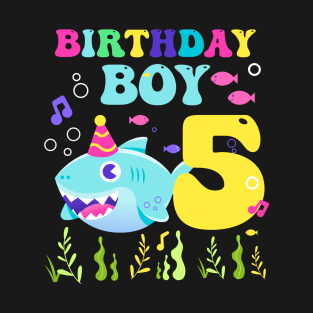 5th Birthday Boy Shark Funny B-day Gift For Kids Tollders T-Shirt