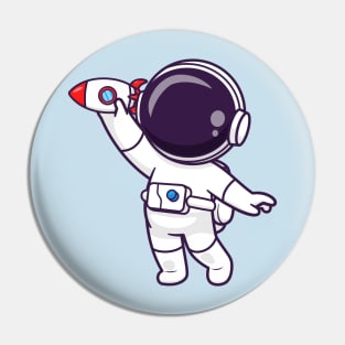 Cute Astronaut Playing Rocket Toy Cartoon Pin