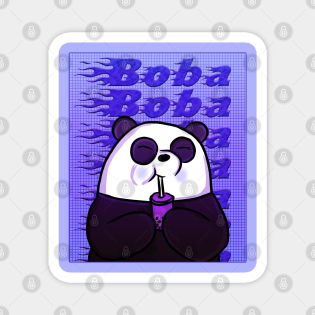 Purple Aesthetic Panda with Bubble Tea Magnet by RoserinArt