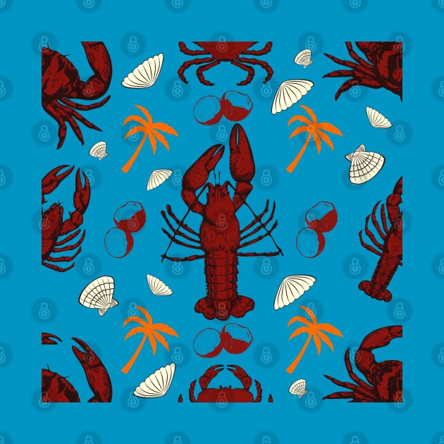 Lobsters, Crabs and Sea Shells Pattern, Relaxing Beachlife by vystudio