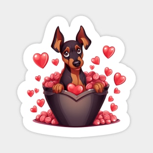 Cartoon Doberman Pinscher Dog in Hearts Basket Magnet