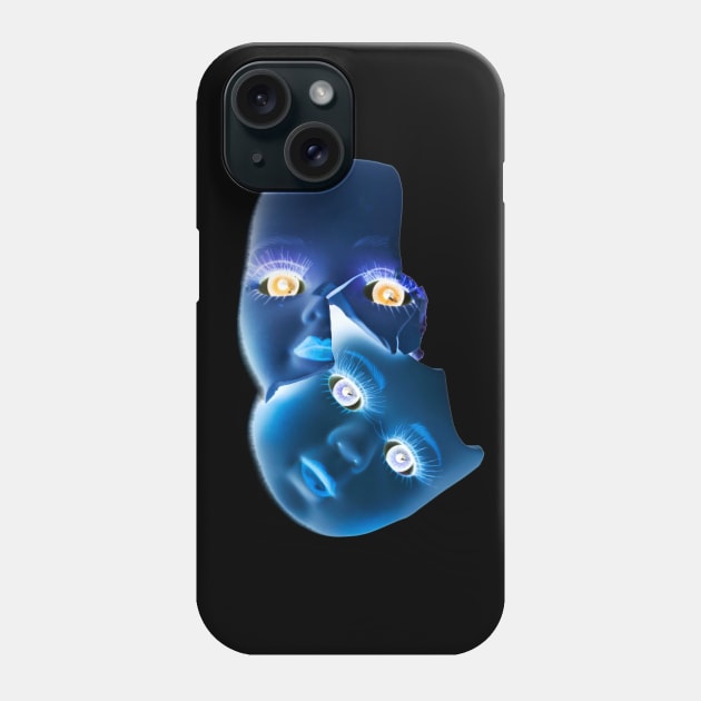 Freaky Halloween Broken Doll Zombie Blue Faces Phone Case by Squeeb Creative