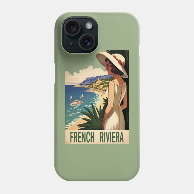 French Riviera Vintage Travel Poster Phone Case by GreenMary Design