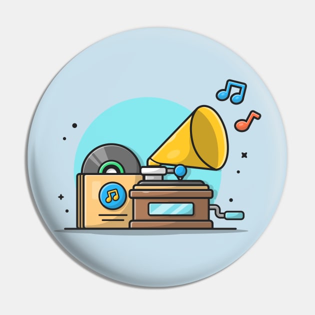 Old Music Player with Gramophone with Vinyl Cartoon Vector Icon Illustration Pin by Catalyst Labs