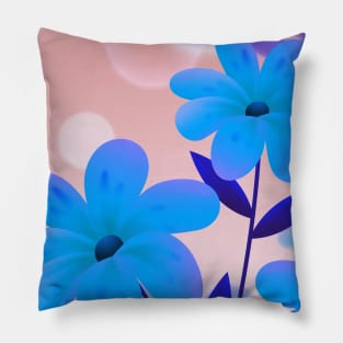 Flowers Art Aqua Blue Pillow