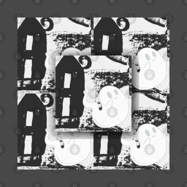 Haunted House Black and White Tile Pattern by The Friendly Introverts