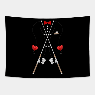Hearts Bow Tie & Suspenders Valentines Day Costume Fishing Tapestry