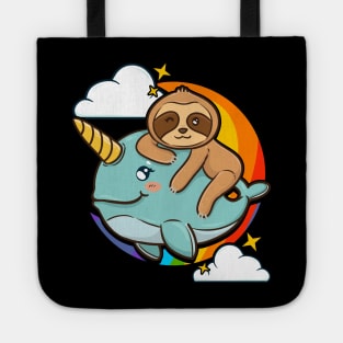 Cute & Funny Sloth Riding Narwhal Animal Friends Tote