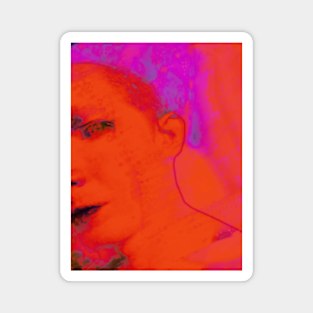 Portrait, digital collage and special processing. Face glimpse.Very beautiful guy. Very soft. Orange, red and violet. So nice. Magnet