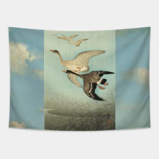 White fronted Geese in Flight Antique Japanese Paintings Tapestry