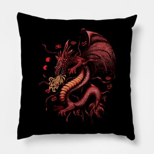 Mystical Red Dragon in Flight Pillow