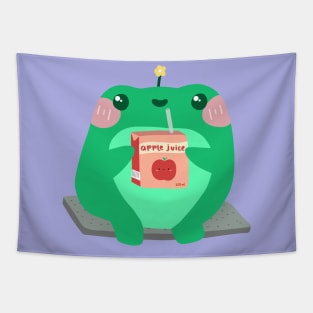 Kawaii Frog Drinking Apple Juice Tapestry