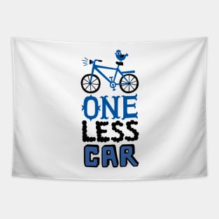 One Less Car blue Tapestry