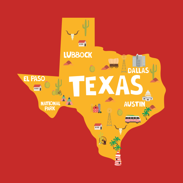 Texas State USA Illustrated Map by JunkyDotCom