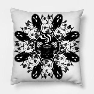 Fall, Creepy cute ghost - Black and White - Sunweaver Pillow