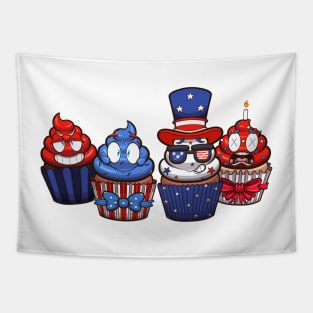 4th Of July Cupcake Characters Tapestry