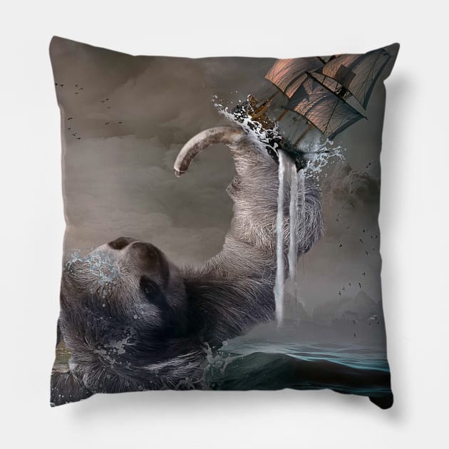 Sloth Kraken Giant Sea Monster Pillow by Random Galaxy