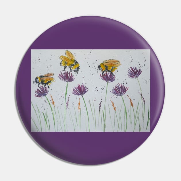 Bumble bees and Purple Flowers Pin by Casimirasquirkyart