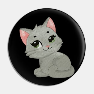 Grey cat with green eyes Pin