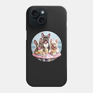 Cute French Bulldogs Eating at a Diner Sticker Phone Case