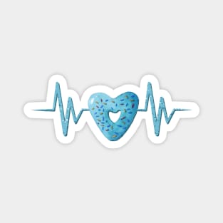 Heartbeat with cute blue heart shaped donut illustration Magnet