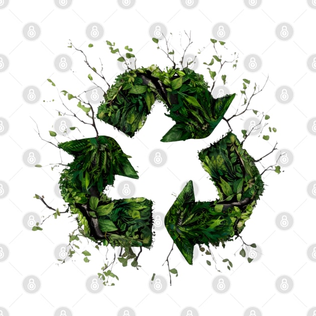 Recycling Logo with Leaves and Green Plants. Go Green, Recycle Symbol, Save the Earth Earth Day Awareness April 22 by Motistry