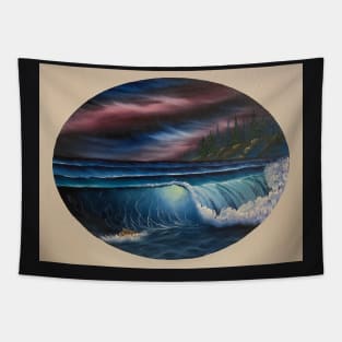 Oval Night Seascape Tapestry