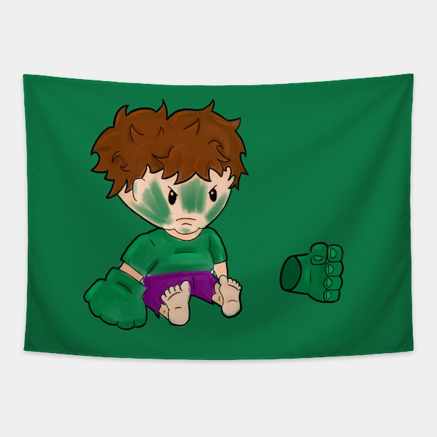 Grumpy Green Kid Tapestry by Nerdragedesigns