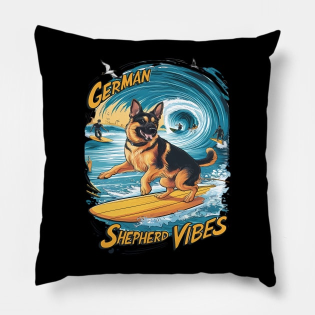 Surfing German Shepherd Pillow by coollooks