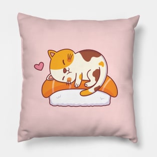 Cute Cat Loves Salmon Sushi Pillow