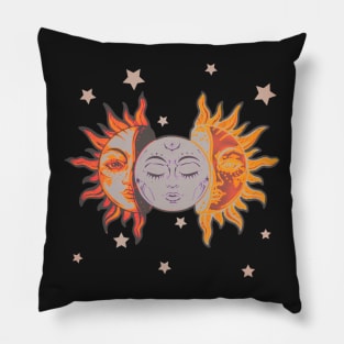 Star child of the moon and sun (black bg, matte 2 version) Pillow