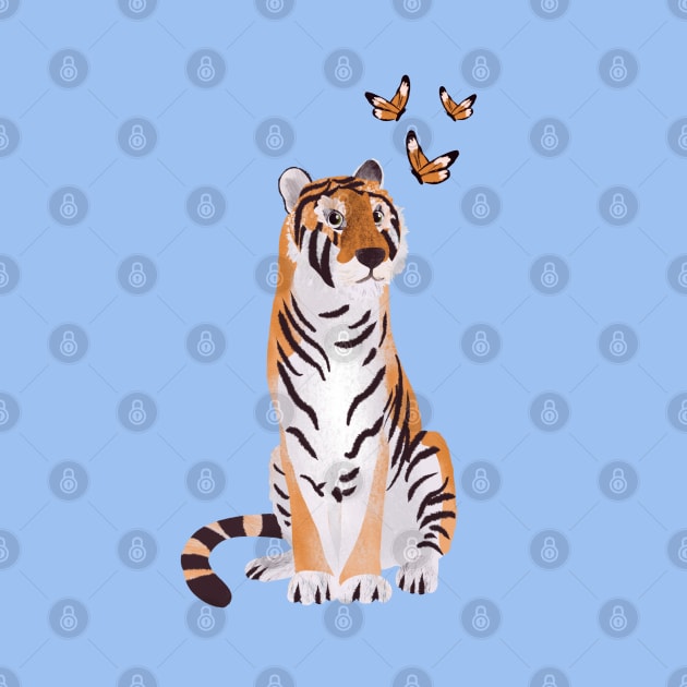 Tiger with butterflies paper cut art illustration on blue background by NattyDesigns