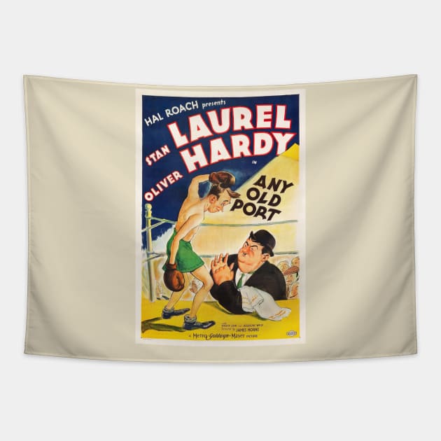 Laurel & Hardy in Any Old Port Movie Poster Tapestry by MovieFunTime