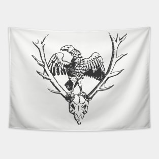 Heroic victory sign eagle over antlers Tapestry