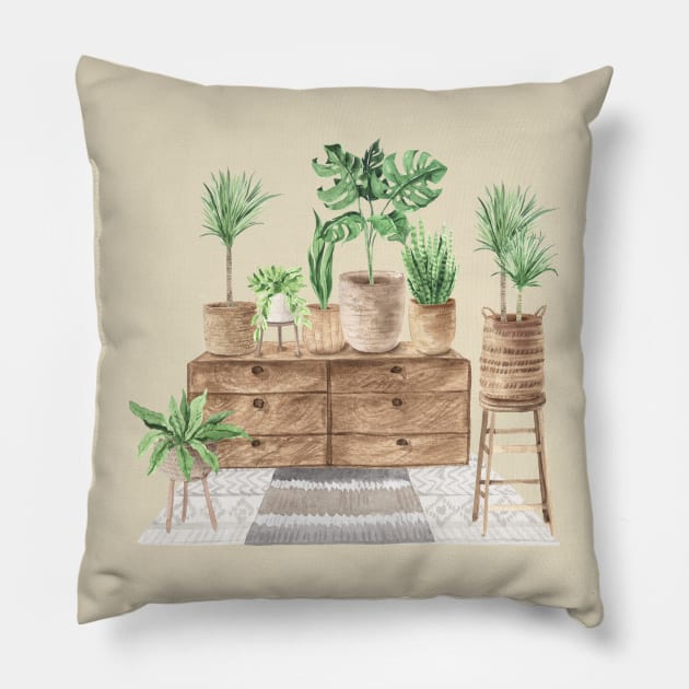 Boho Green Houseplants Pillow by gronly