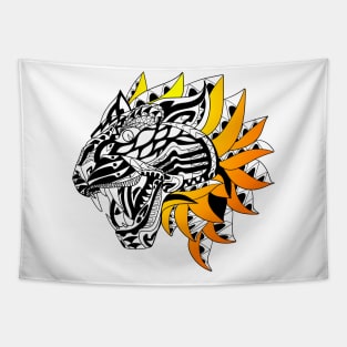 flame on tiger ecopop fire tribal mexican design art Tapestry
