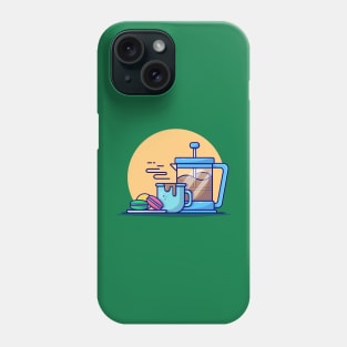 Hot Coffee With Teapot And Macaroon Cartoon Vector Icon Illustration Phone Case