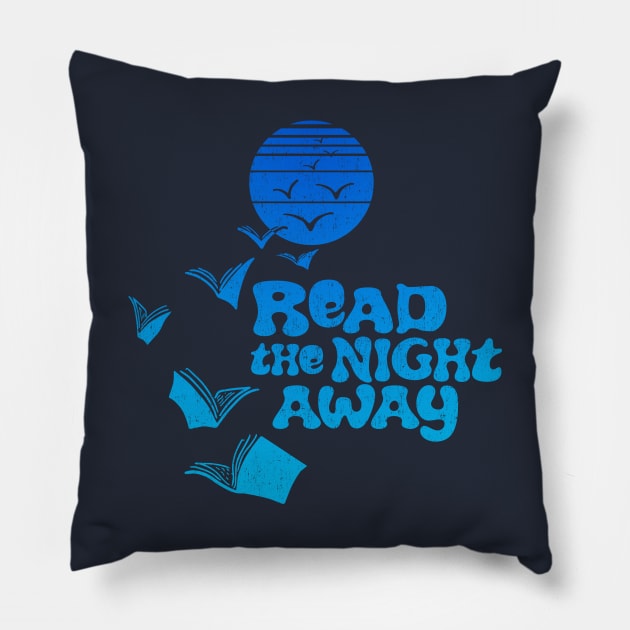 Read the Night Away - Retro Blue Pillow by Jitterfly