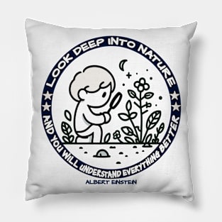 Contemplative Child with Einstein Quote: Grow Green Pillow