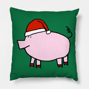 Cute Pig Wearing a Christmas Santa Hat Pillow